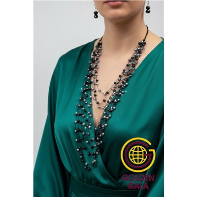 Комплект бижутерии "Хрустальная россыпь" , цвет черный с серебристым