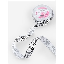 Лента атласная «Узор», 25 мм, 23±1 м, чёрная, белая №001