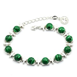 Браслет с пробой 925 малахит искусственный квадрат 8мм, 18,5см, 20,9г