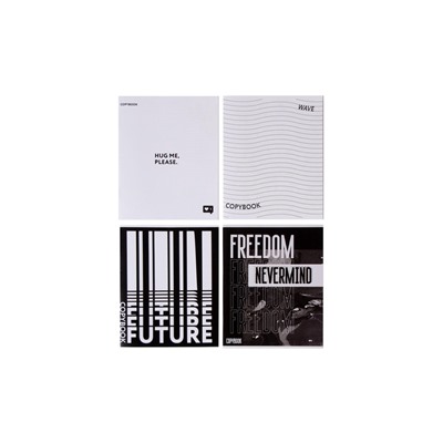 Тетрадь 48 листов в клетку, Calligrata Black and white, обложка мелованная бумага, серые листы, МИКС