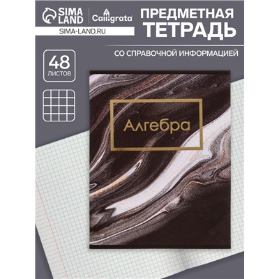 Тетрадь предметная 48 листов в клетку Calligrata, «Мрамор тёмный. Алгебра», обложка мелованный картон