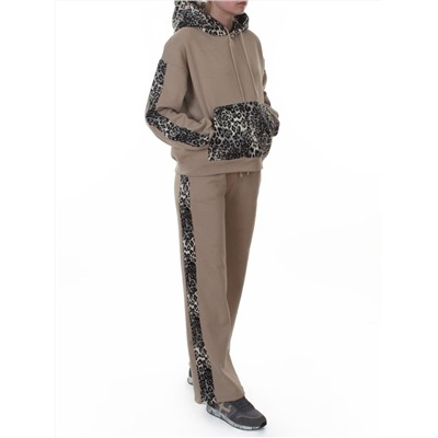 008 BEIGE/LEOPARD Костюм спортивный зимний женский (95% хлопок, 5% полиэстер)
