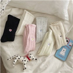 Demi-season velvet keep warm brand cute knee socks with bow, increased thickness, mid-length, with embroidery