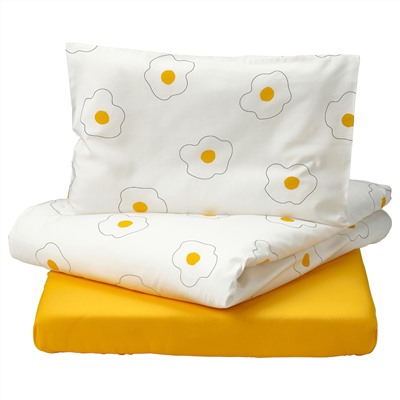 ÖGONLOCKSMAL, Babybett-Set 3-tlg., Blume weiß/gelb,, 70x140 cm