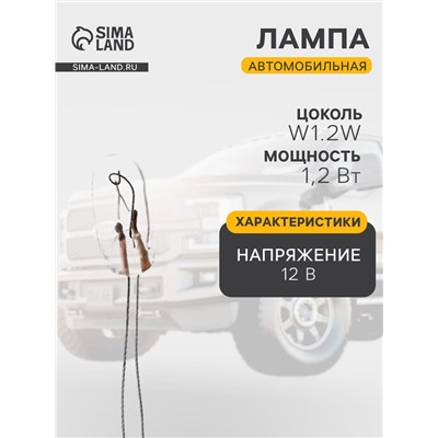 Лампа автомобильная Skyway Спутник W1.2W, 12 В, 1.2 Вт, без цоколя, S09101073