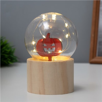 Фигурка светящаяся RISALUX «Тыква», LED-ночник, 3×AG10, шар-8 см, 6.5×6.5×11.5 см
