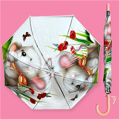 Зонт-трость детский прозрачный с рисунком полуавтомат Арт 2007/1
