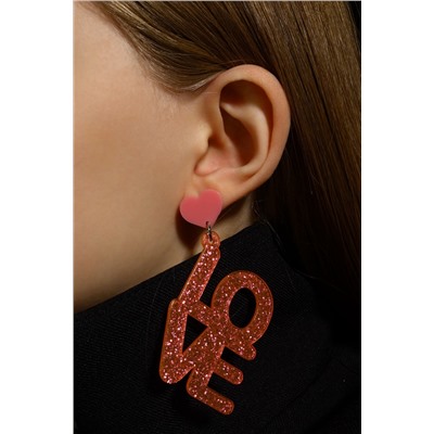 Серьги акриловые LOVE, блёстки, цвет коралловый
