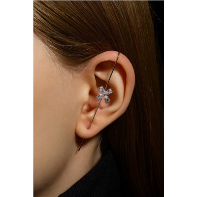 Серьга кафф «Четырёхлистник», цвет белый в серебре