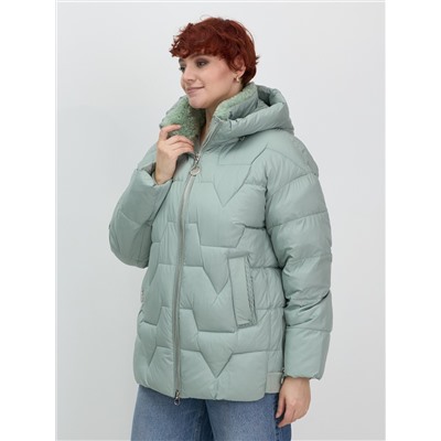 Куртка зимняя женская из овчина стильная и модная зеленого цвета 7309Z