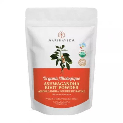 Порошок корня Ашваганды (200 г), Organic Ashwagandha Root Powder, произв. Aarshaveda