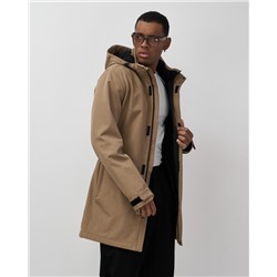 Парка спортивная мужская с капюшоном softshell бежевого цвета 9565B
