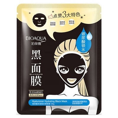 Маска для лица тканевая Bioaqua Hyaluronan Hydrating Black Mask с гиалуроновой кислотой и бамбуковым углем 30 g