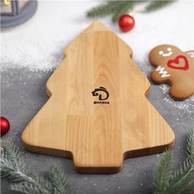 Менажница новогодняя Доляна «Ёлка», 3 секции, 30×20×1.8 см, пропитана маслом, дерево берёза