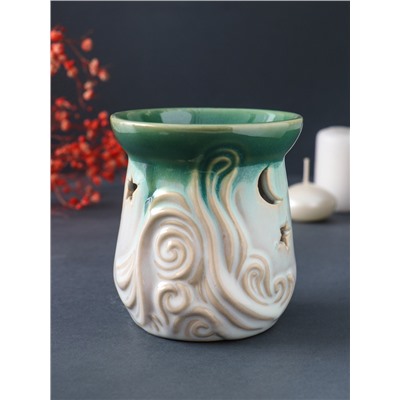 Аромалампа для эфирных масел «Море волнуется», керамика, зелёный, 8.6×8.6×9.8 см