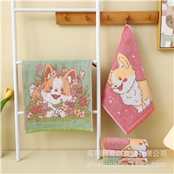 Zhiyang towel, four-layer cotton jacquard gauze corgi puppy square towel, soft absorbent kitchen towel factory price wholesale