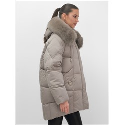 Куртка зимняя женская с мехом и капюшоном тренд коричневого цвета 7660K