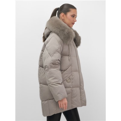 Куртка зимняя женская с мехом и капюшоном тренд коричневого цвета 7660K