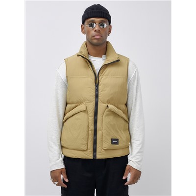 Жилет мужской утепленный спортивный бежевого цвета 15322B