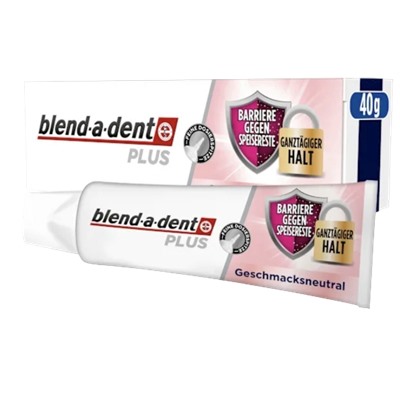 blend-a-dent Haftcreme Plus Barriere gegen Speisereste geschmacksneutral, 40 g, Крем-клей для фиксации зубных протезов Plus Барьер против остатков пищи, без вкусовых добавок, 40 г