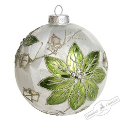 Шар "Зеленая пуансеттия" шелкография (стекло) 10 см
