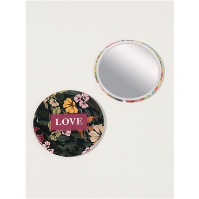 Зеркало карманное LOVE, d=7 см, тёмно-зелёное