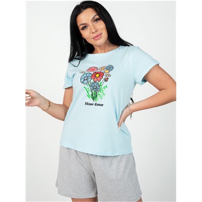 Пижама "Букетик" голубой с шортами