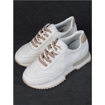 05-PDJ66-1 WHITE/BEIGE Кроссовки женские (натуральная кожа)