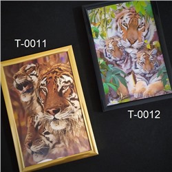 3Д картинка "Тигрица с двумя тигрятами" 9,5 х 14,5 см х Т-0012, цветная голографическая открытка с изображением тигров, без рамки
