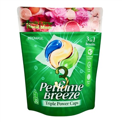 ECOMASIL Капсулы для стирки белья / 3 Perfume Breeze Triple Power Caps, 30 шт. x 11 г