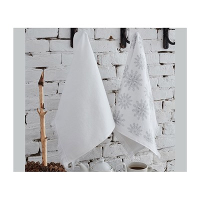 Махровые Кухонные Полотенца с Вышивкой 45x65 см 2 шт/уп Snowy Gri Çay Havlusu 45x65cm - EcoCotton