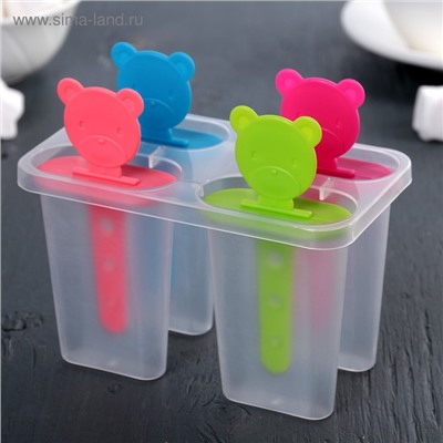 Форма для мороженого Доляна «Медвежонок», 13×11.5×7.5 см, 4 ячейки, прозрачная