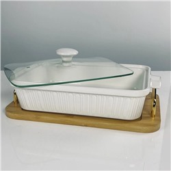 142-157 Прямоугольное блюдо для запекания 31см с крышкой на подставке в под.уп.(х8)Фарфор