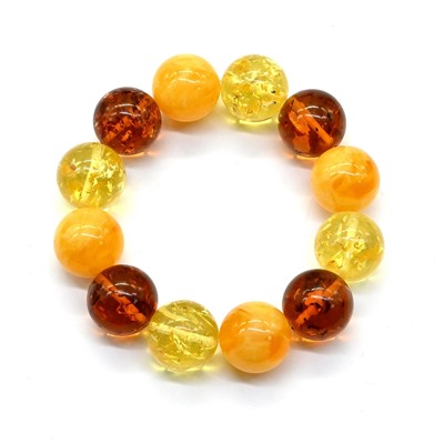 Браслет из янтаря шарик 18мм лимонный, молочно-медовый, коньячный