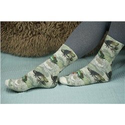 135 Slim Тонкие шерстяные носки Лягушка на кувшинке