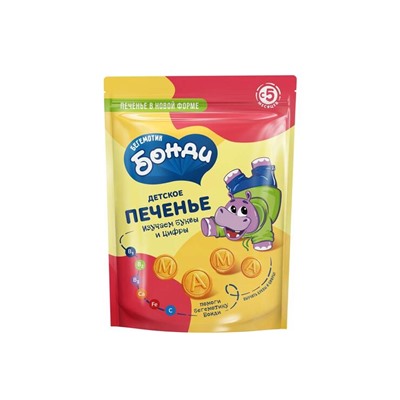 «Бегемотик Бонди», детское печенье «Изучаем буквы и цифры», 80 г