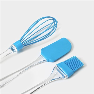 Набор для выпечки Доляна «Лёд. Макси», 3 предмета: лопатка 24 см, кисть 22 см, венчик 26 см, голубой