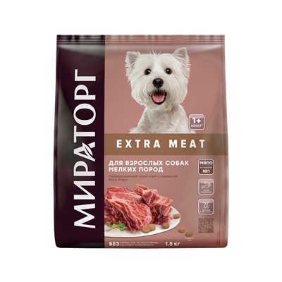 Сухой корм Extra Meat д/взр.соб.мелк.пород старше 1года Black Angus с говяд.1,5кг.1/6 к.1010026502