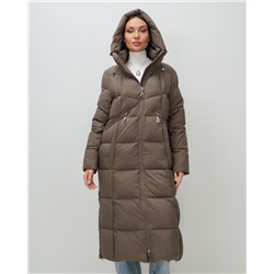 Пальто зимнее утепленное с капюшоном женское светло-коричневого цвета 7729SK