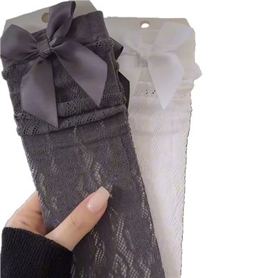 Summer thin lace sexy hollow pile socks ins bow Miu niche retro ballet style calf socks