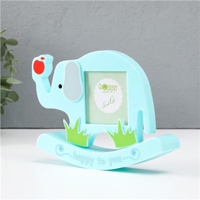 Фоторамка для фото 6×6 см «Слоник с яблочком», пластик, голубой, 18×3.9×16.3 см