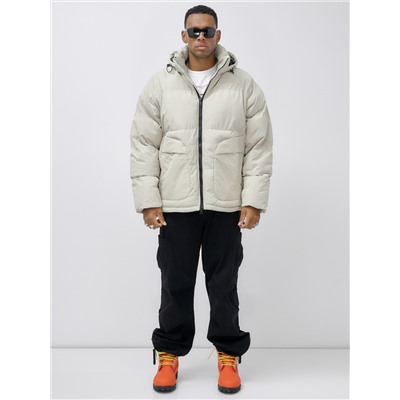 Куртка молодежная мужская зимняя с капюшоном бежевого цвета 25307B