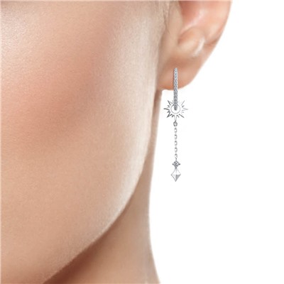 Серьги с фианитом родированные серебро 925*