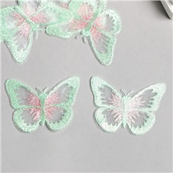 Декор для творчества текстиль вышивка «Бабочка зелёно-розовая», 4.3×5.5 см