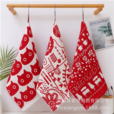 Zhiyang towel, four-layer cotton jacquard gauze, red cat hand wipe towel, soft absorbent kitchen towel factory price wholesale