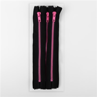 Молния «Трактор», №5, неразъёмная, замок автомат, 20 см, чёрная, розовая