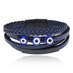 BS834-01 Кожаный браслет от сглаза, цвет синий