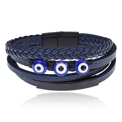 BS834-01 Кожаный браслет от сглаза, цвет синий