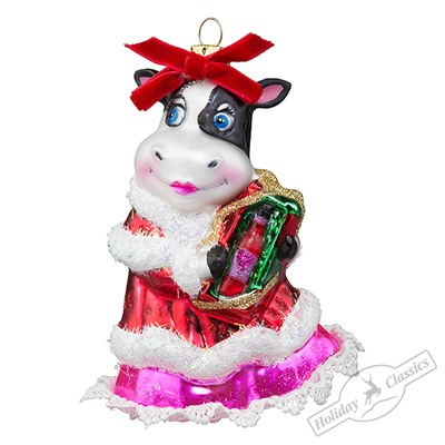 Корова "Рождественский вечер" с подарком (стекло) 8,5х6х12 см