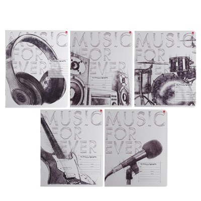 Тетрадь 24 листа в клетку "Music. Black&White", обложка мелованная бумага, ВД-лак, МИКС